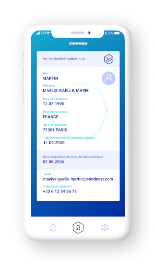 Digital identity demonstration screen in YRIS application